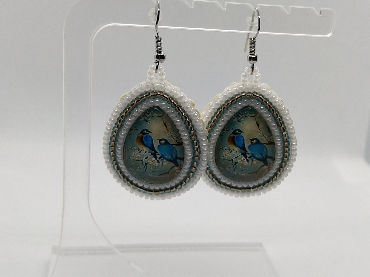 Earrings - Blue Birds - tinartist - beaded jewelry