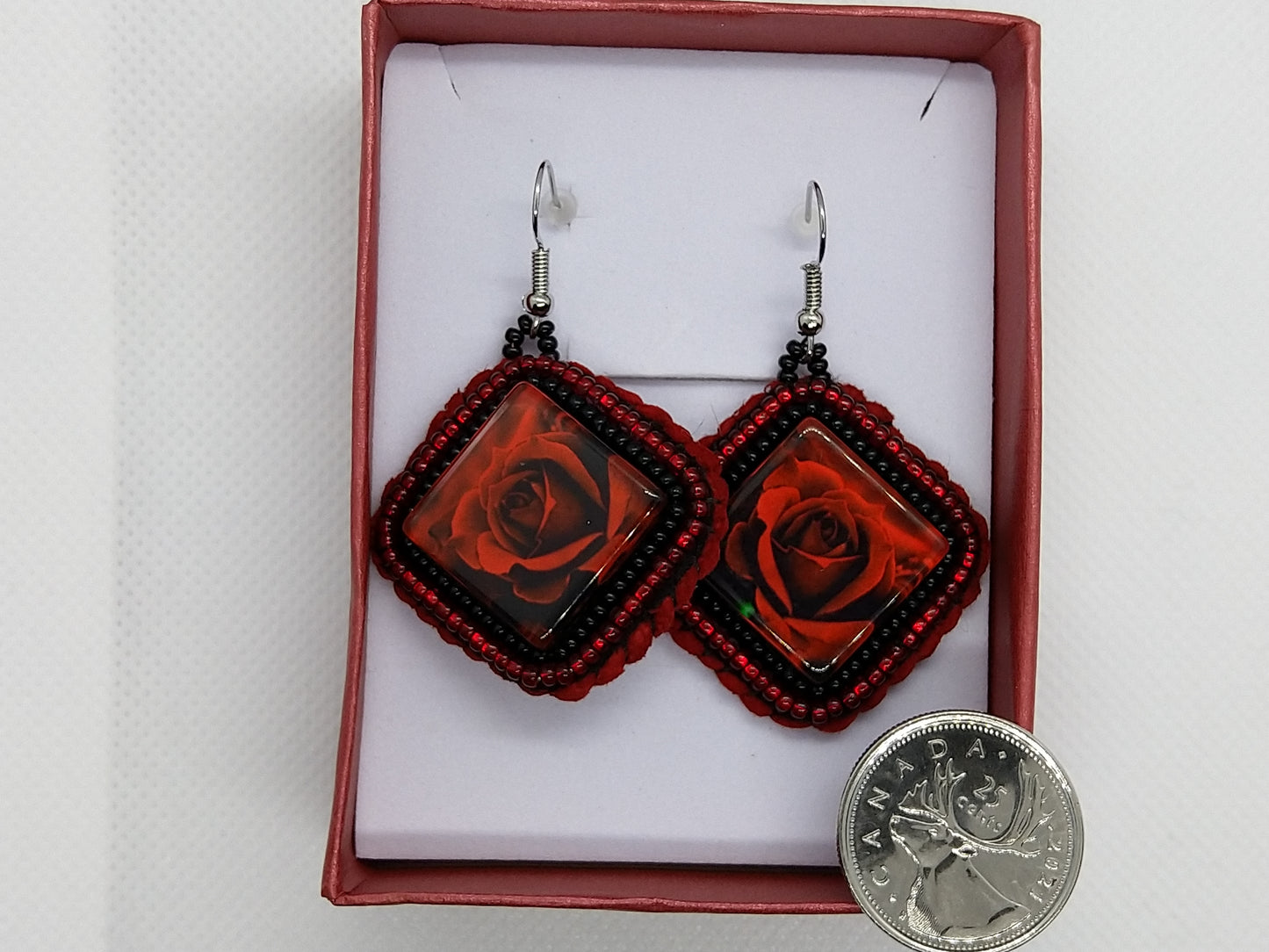 Earrings - Red Rose - tinartist - beaded jewelry