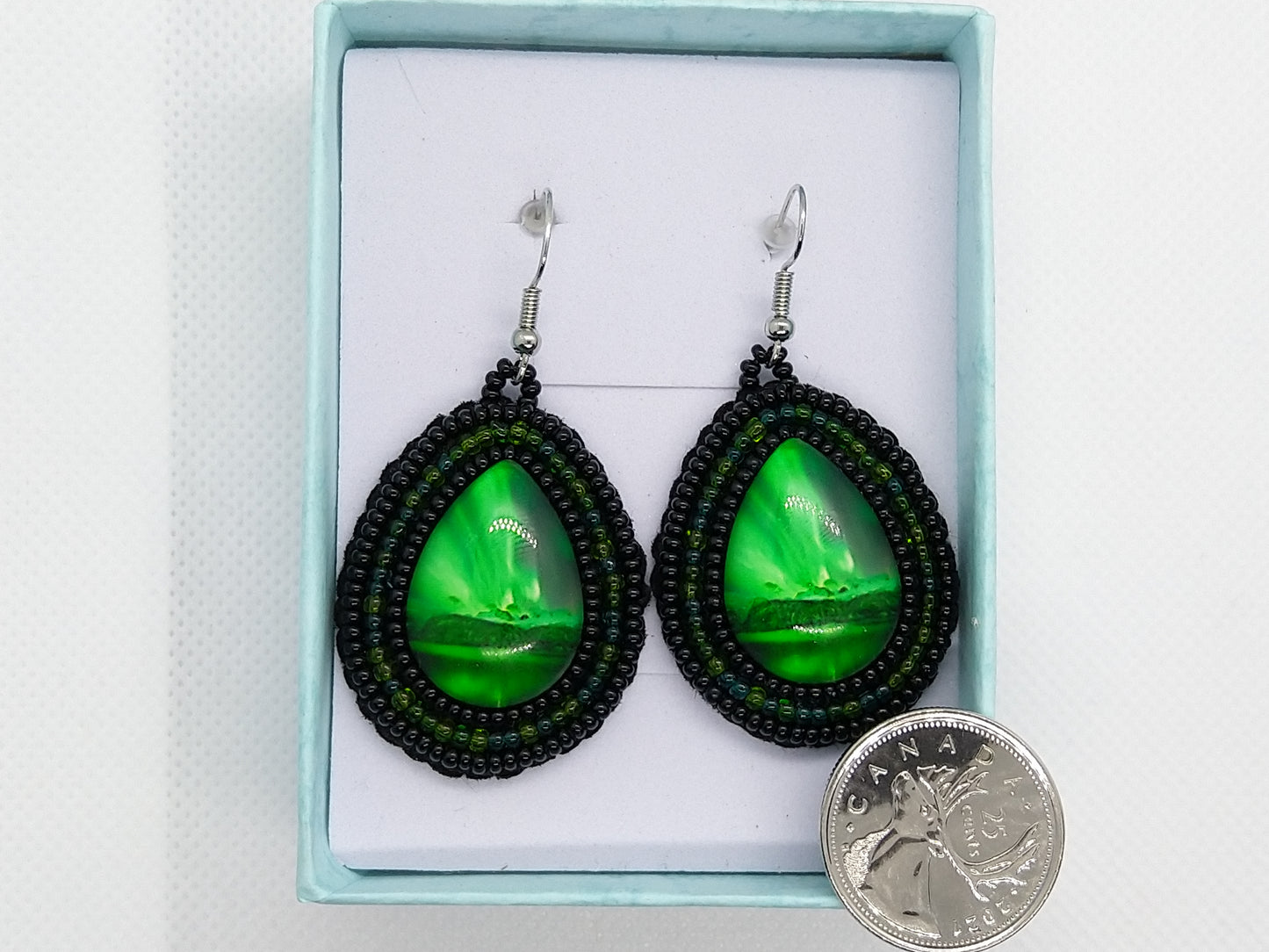 Earrings - Green Aurora Borealis - tinartist - beaded jewelry