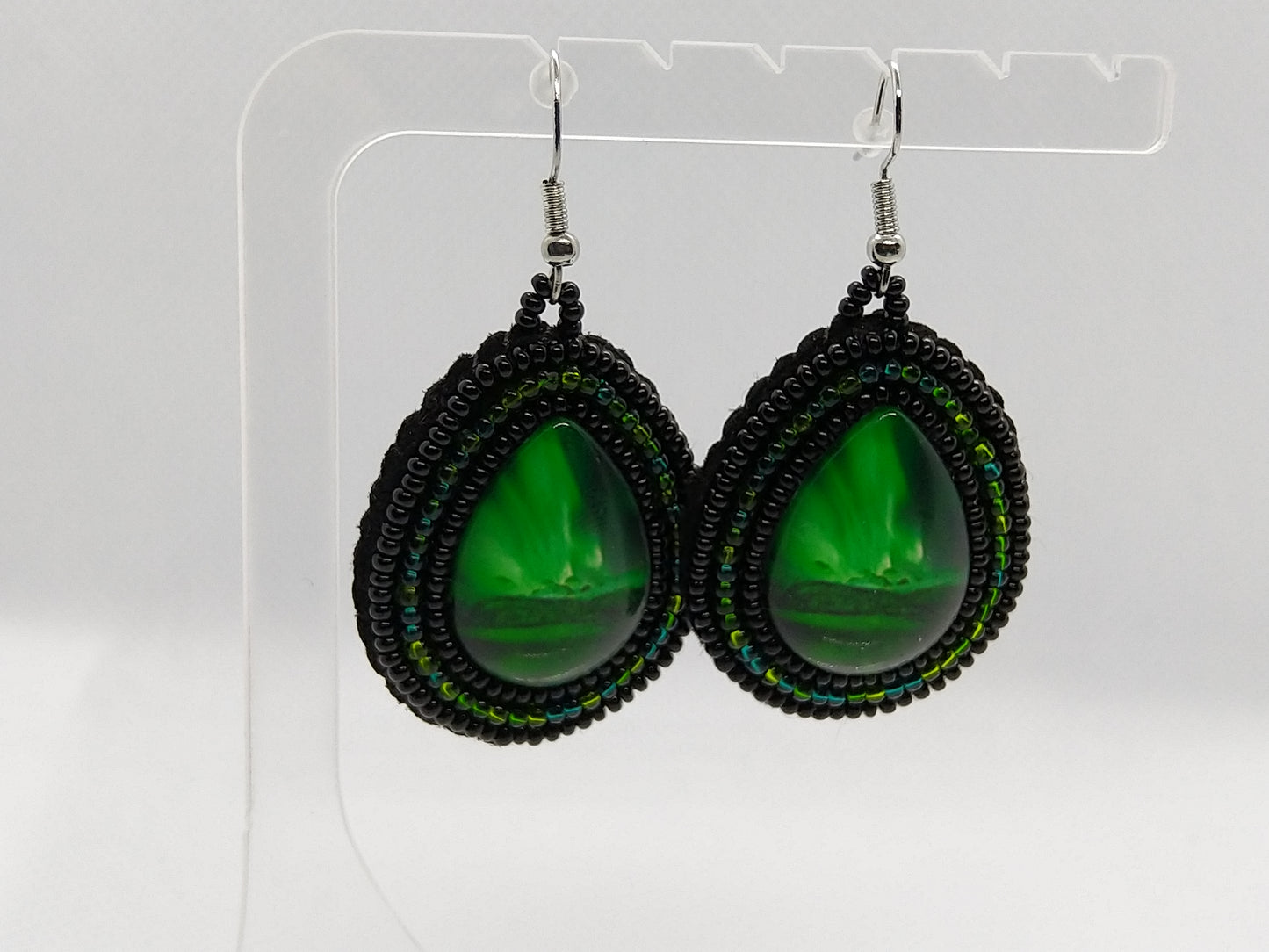 Earrings - Green Aurora Borealis - tinartist - beaded jewelry