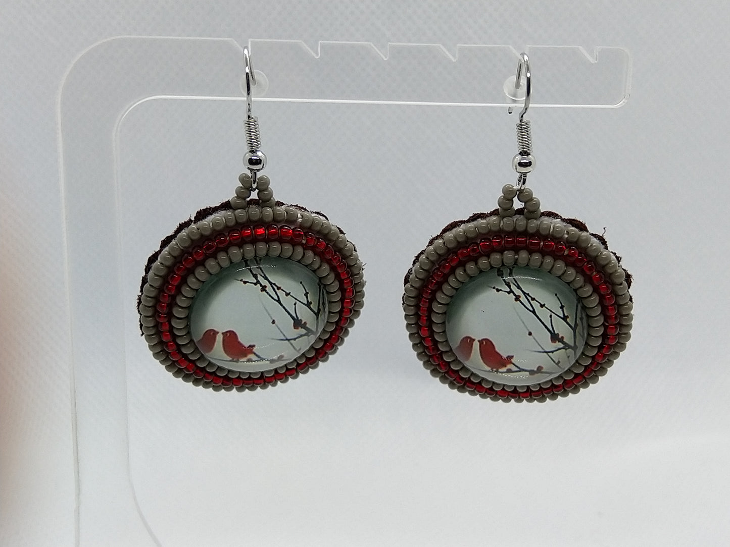 Earrings - Red Birds - tinartist - beaded jewelry