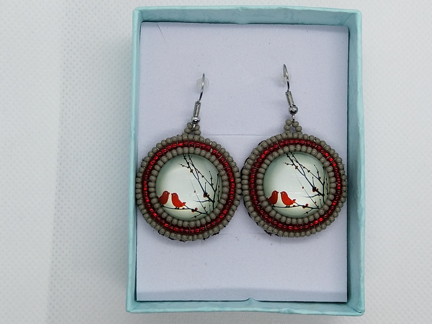 Earrings - Red Birds - tinartist - beaded jewelry