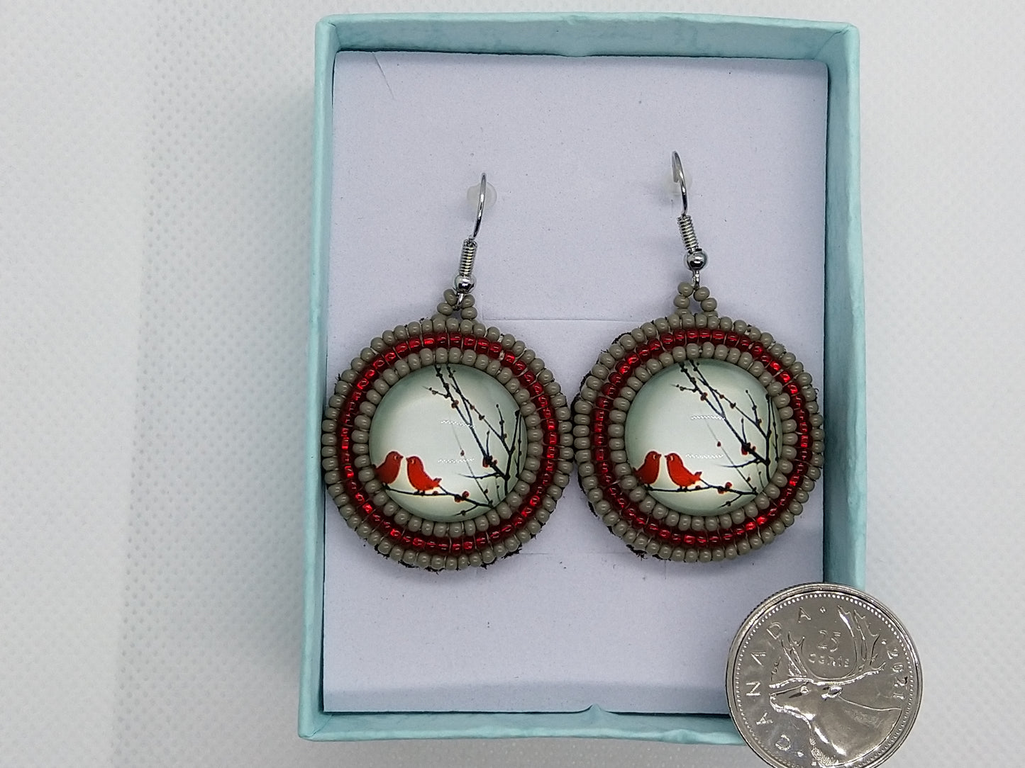 Earrings - Red Birds - tinartist - beaded jewelry