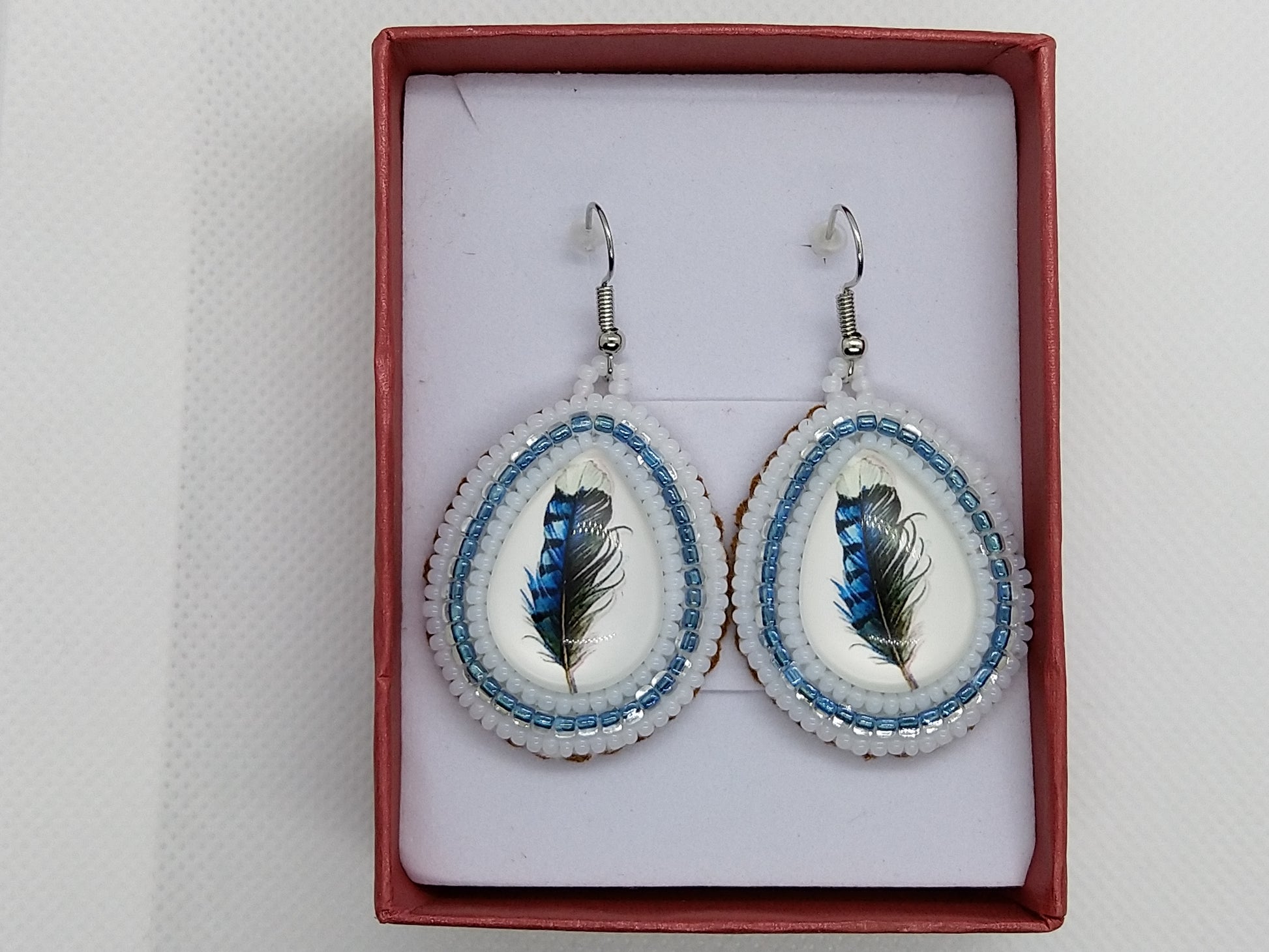 Earrings - Blue Feather - tinartist - beaded jewelry