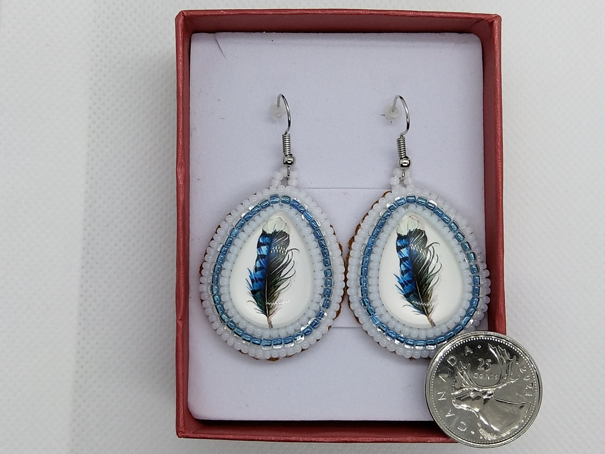 Earrings - Blue Feather - tinartist - beaded jewelry