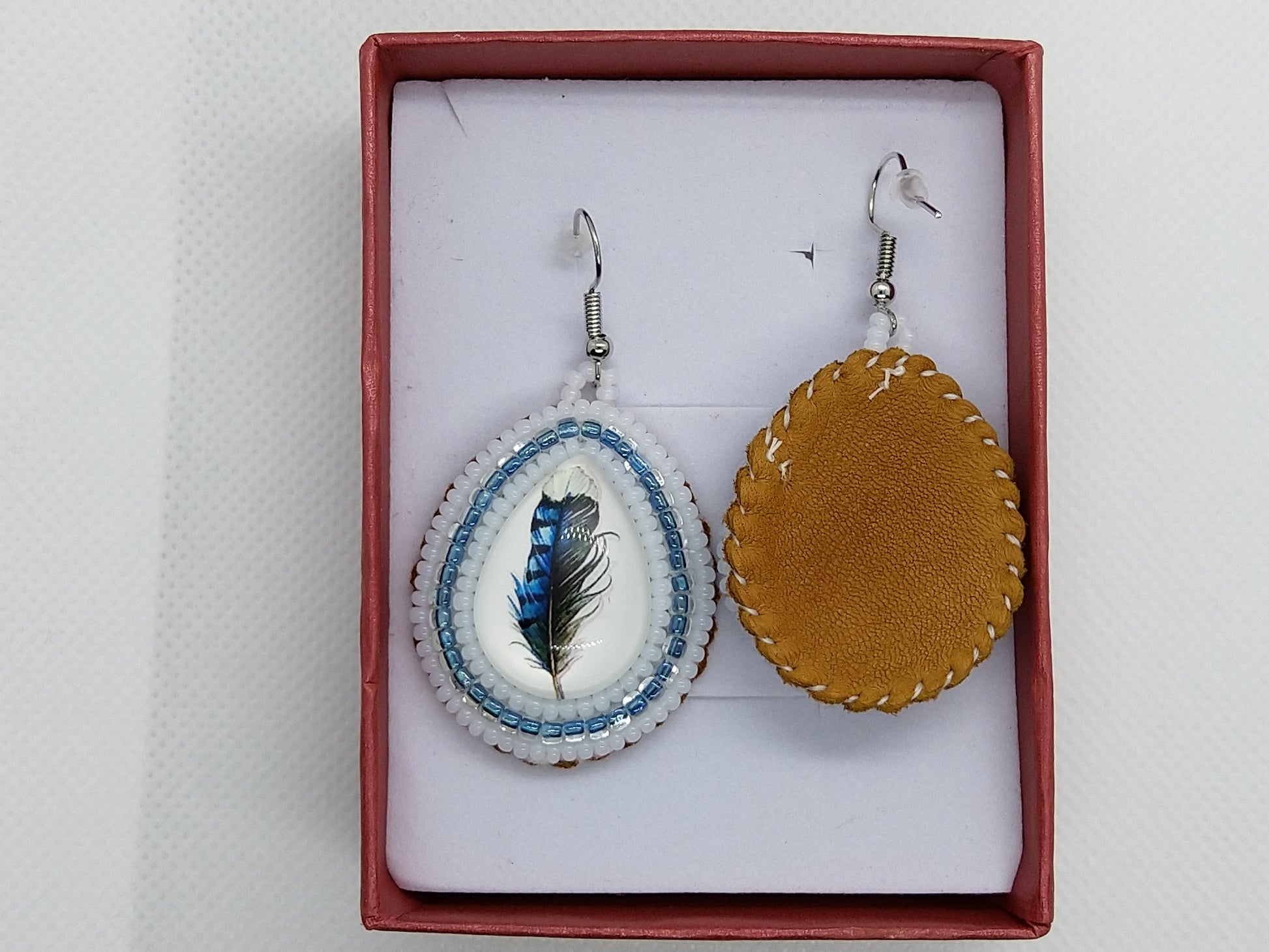 Earrings - Blue Feather - tinartist - beaded jewelry