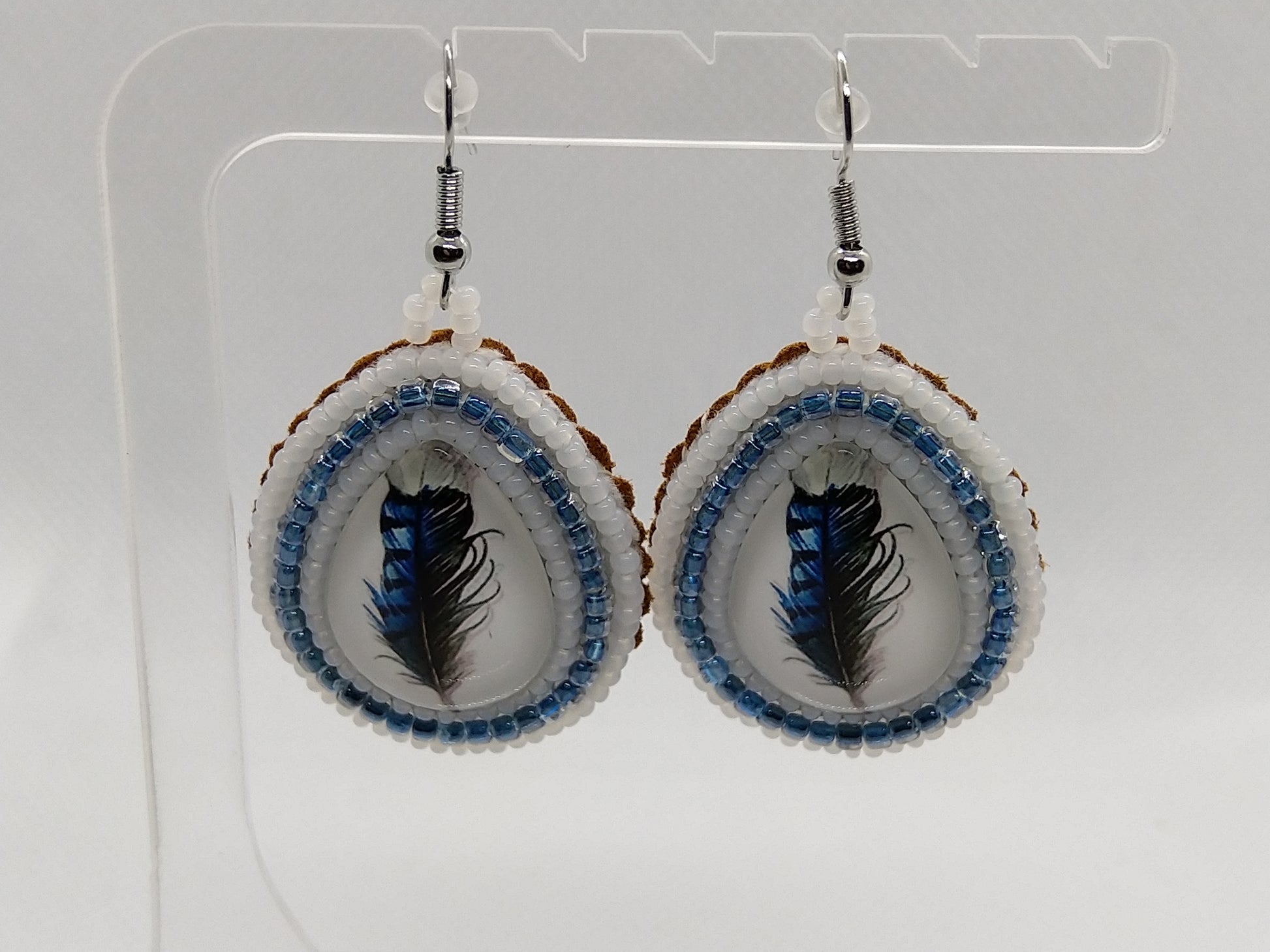 Earrings - Blue Feather - tinartist - beaded jewelry