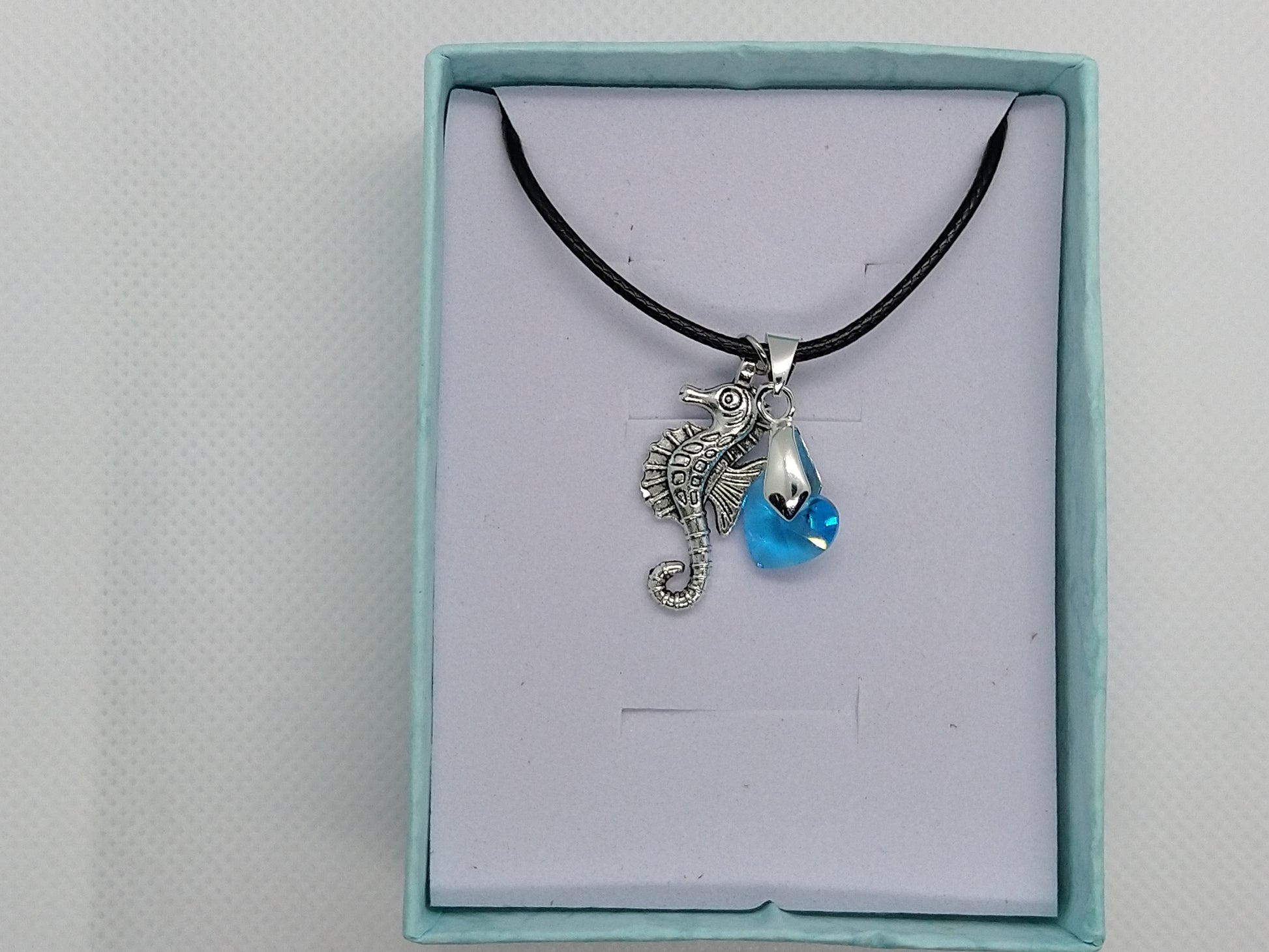 Necklace - Seahorse w/Blue Heart - tinartist - beaded jewelry