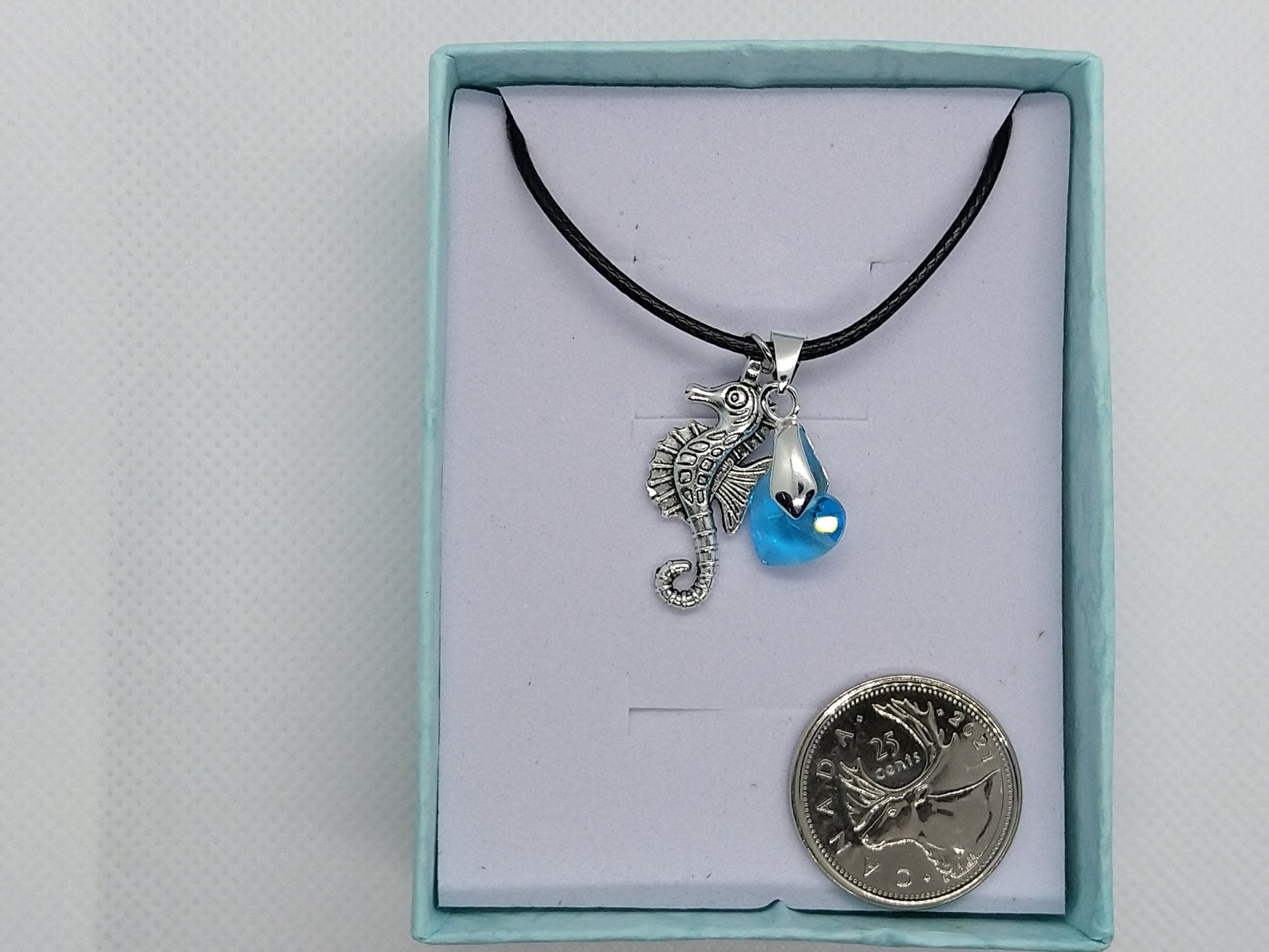 Necklace - Seahorse w/Blue Heart - tinartist - beaded jewelry