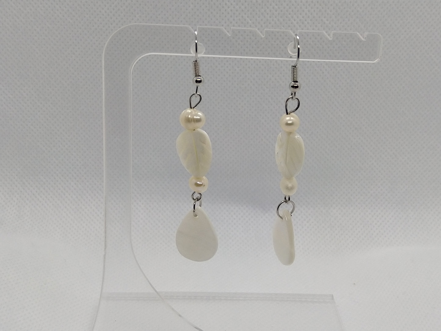 Earrings - Mother of Pearl w/Freshwater Pearls - tinartist - beaded jewelry