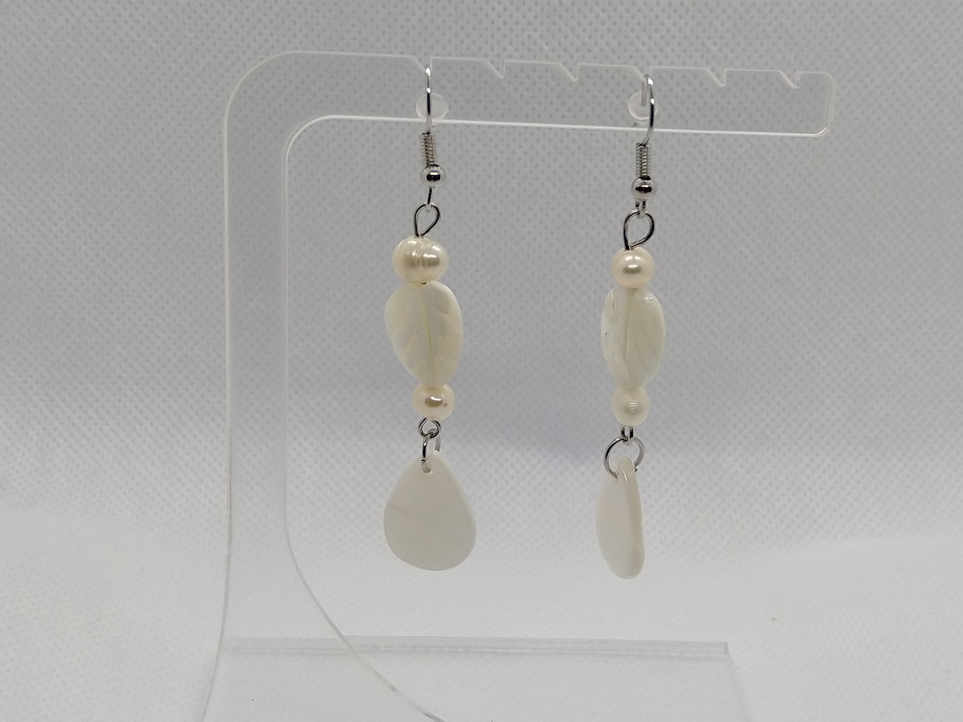 Earrings - Mother of Pearl w/Freshwater Pearls - tinartist - beaded jewelry