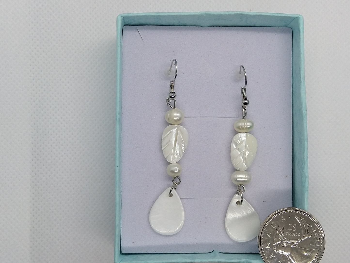 Earrings - Mother of Pearl w/Freshwater Pearls - tinartist - beaded jewelry