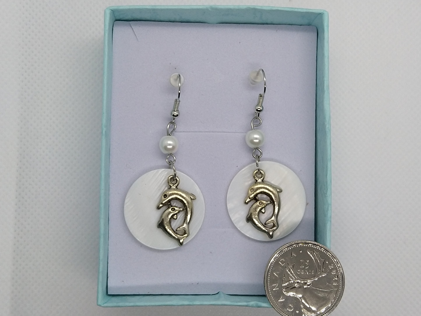 Earrings - Dolphins w/Mother of Pearl - tinartist - beaded jewelry