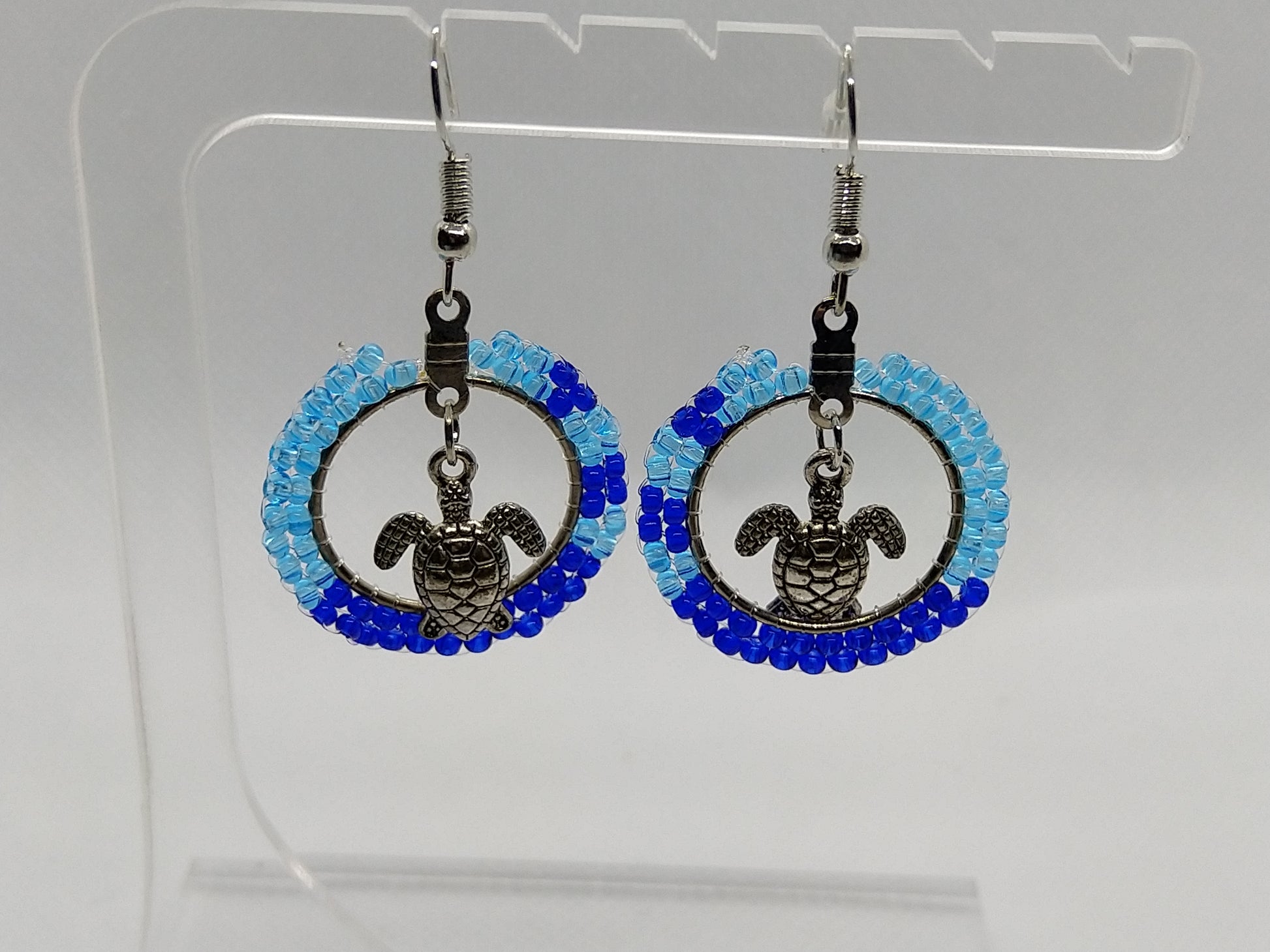 Hoops - Blue Turtles - tinartist - beaded jewelry