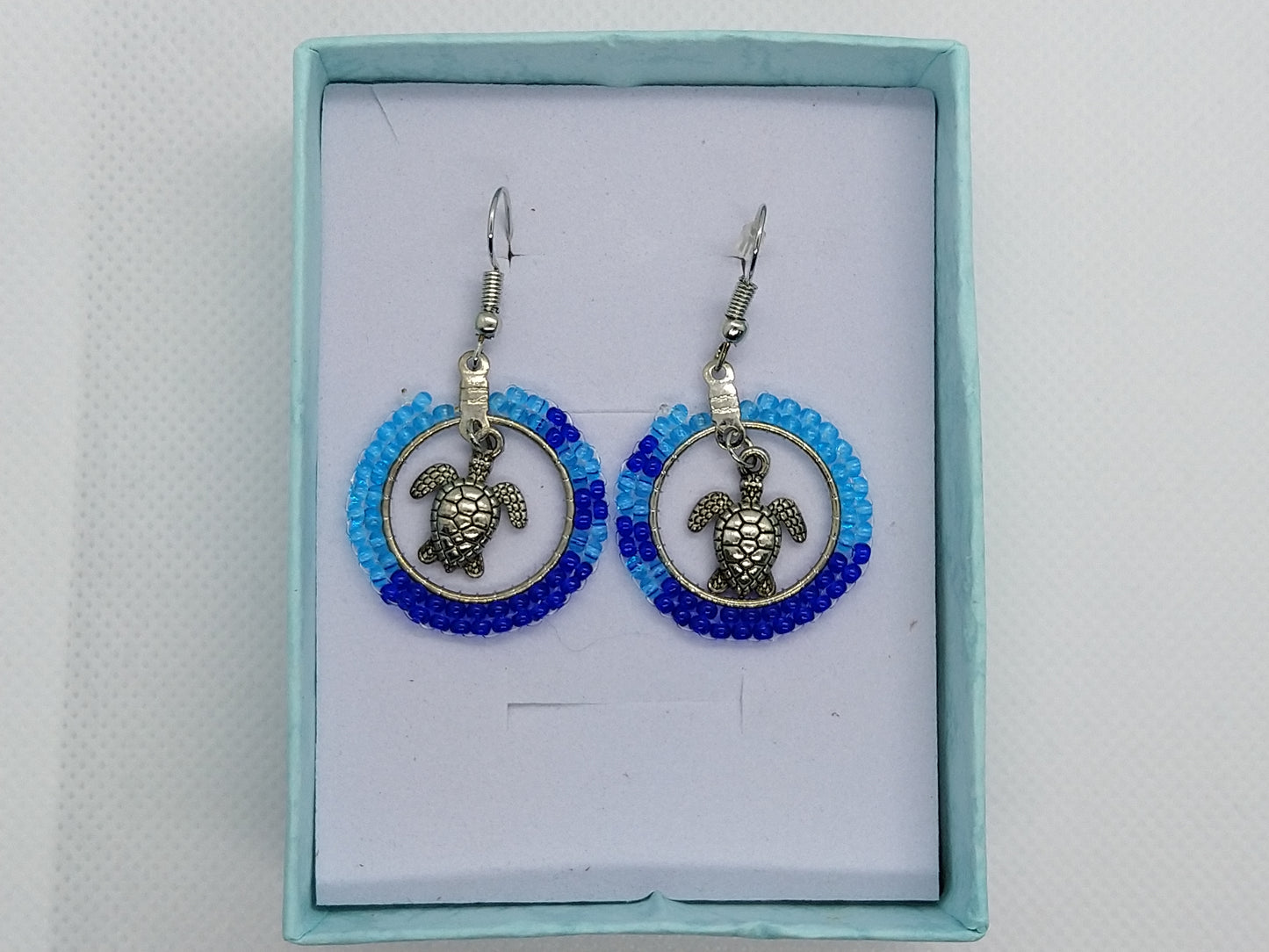 Hoops - Blue Turtles - tinartist - beaded jewelry