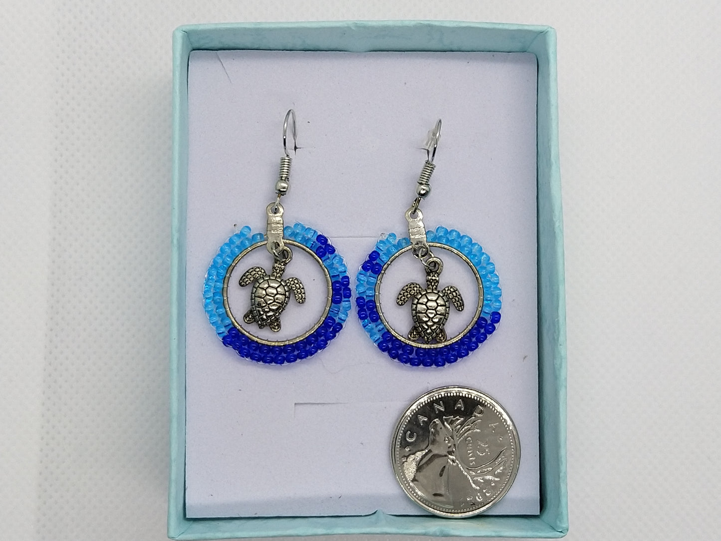 Hoops - Blue Turtles - tinartist - beaded jewelry