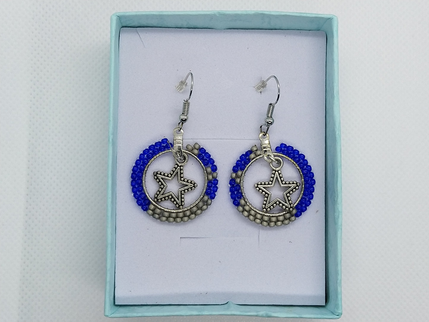 Hoops - blue/silver Stars - tinartist - beaded jewelry