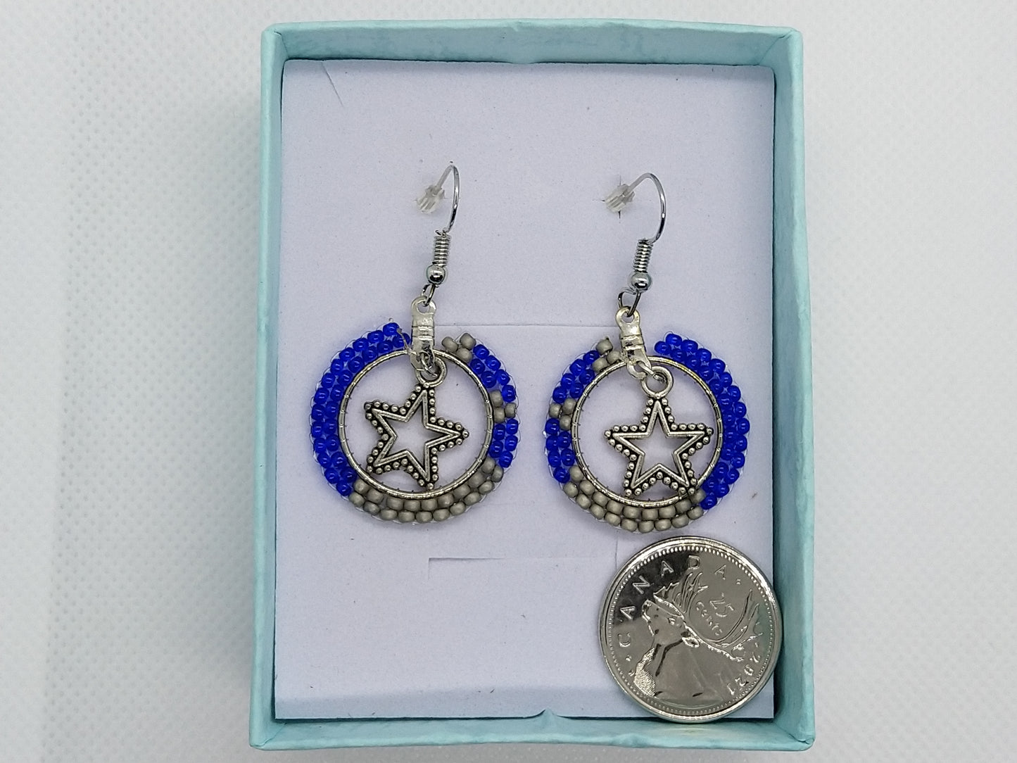 Hoops - blue/silver Stars - tinartist - beaded jewelry