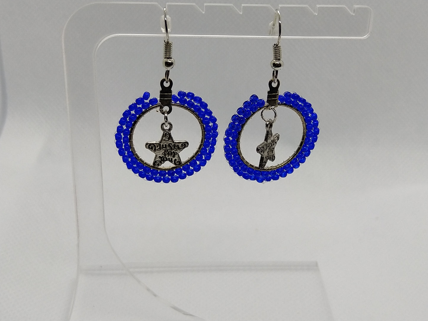 Hoops - blue Stars - tinartist - beaded jewelry