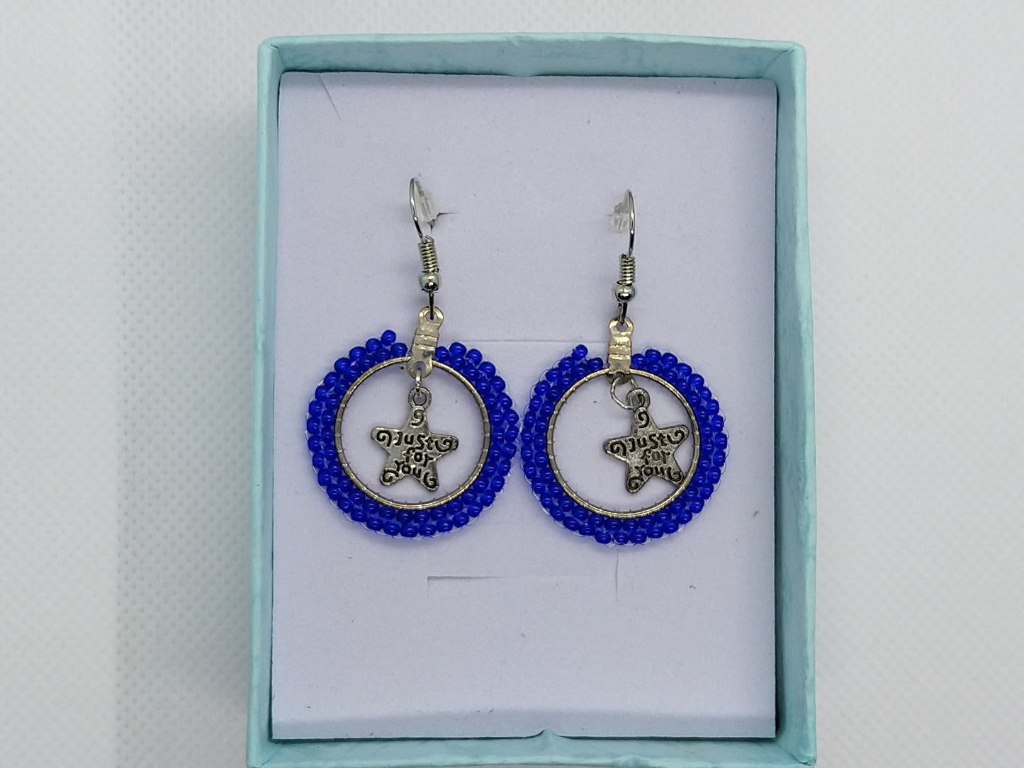 Hoops - blue Stars - tinartist - beaded jewelry