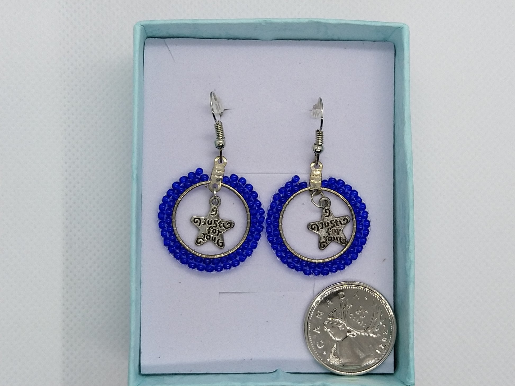 Hoops - blue Stars - tinartist - beaded jewelry