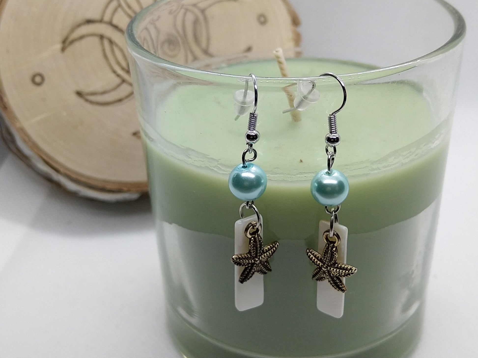 Earrings - Starfish w/mother of pearl_small - tinartist - beaded jewelry