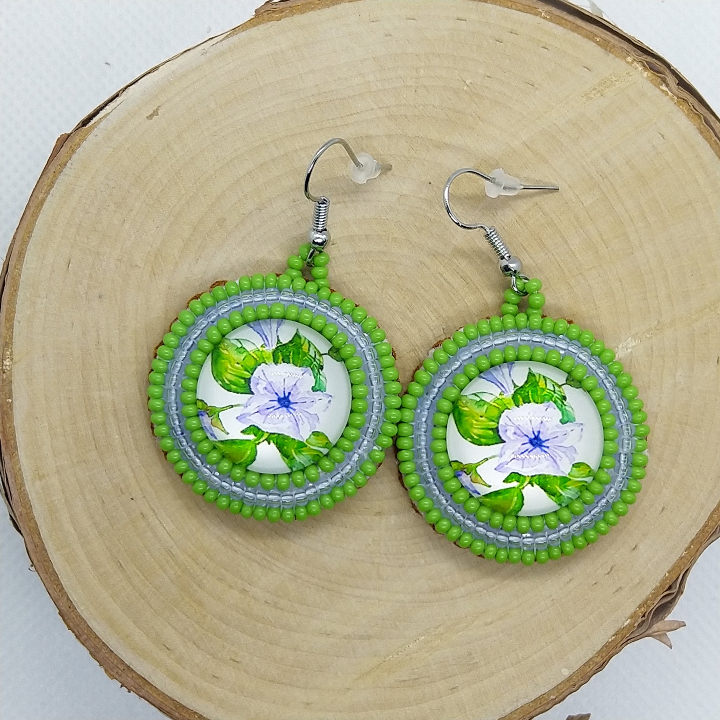 Earrings - Lilac and Green Flowers