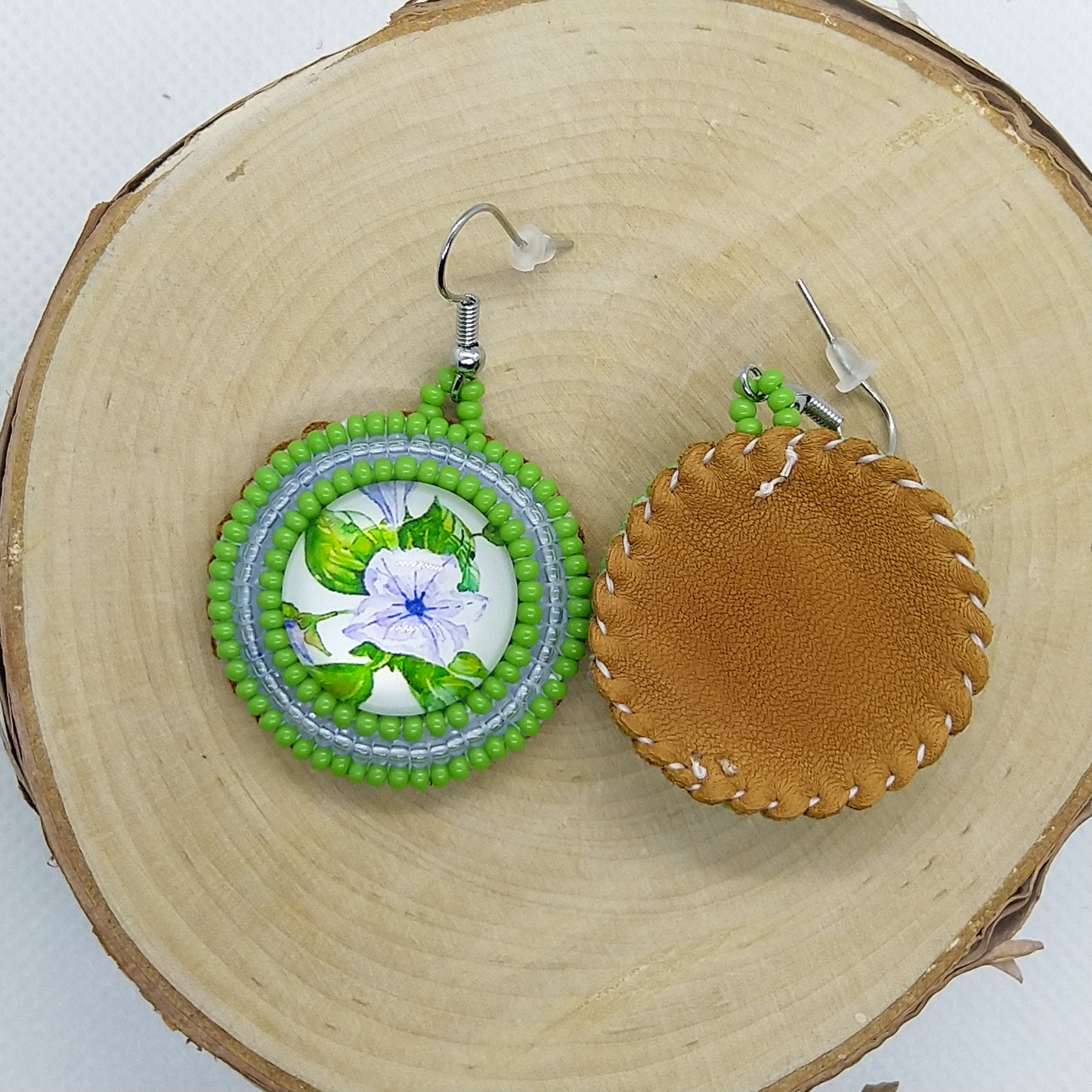 Earrings - Lilac and Green Flowers