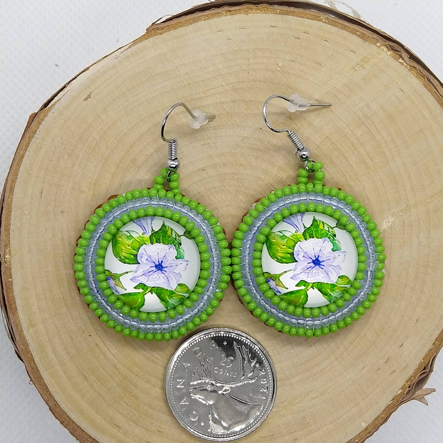 Earrings - Lilac and Green Flowers