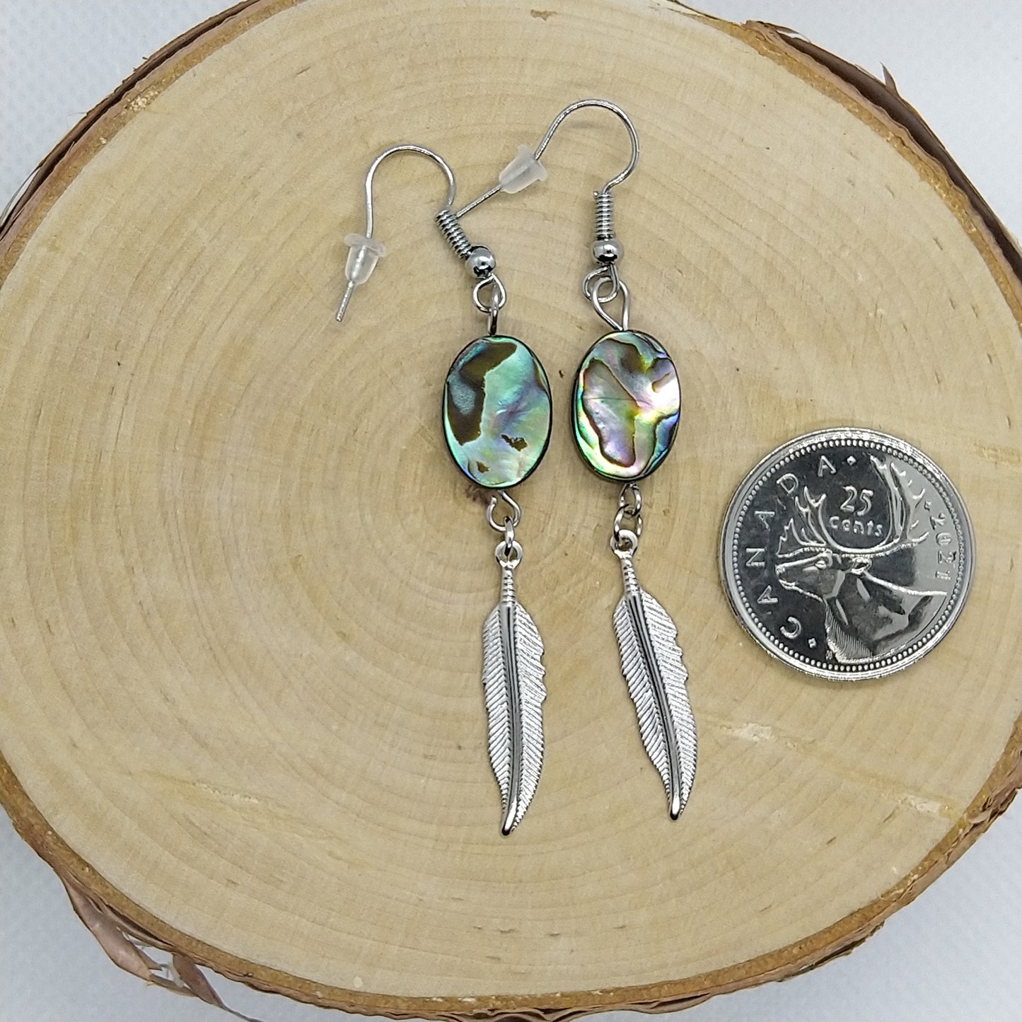 Earrings - Abalone Ovals with Feathers