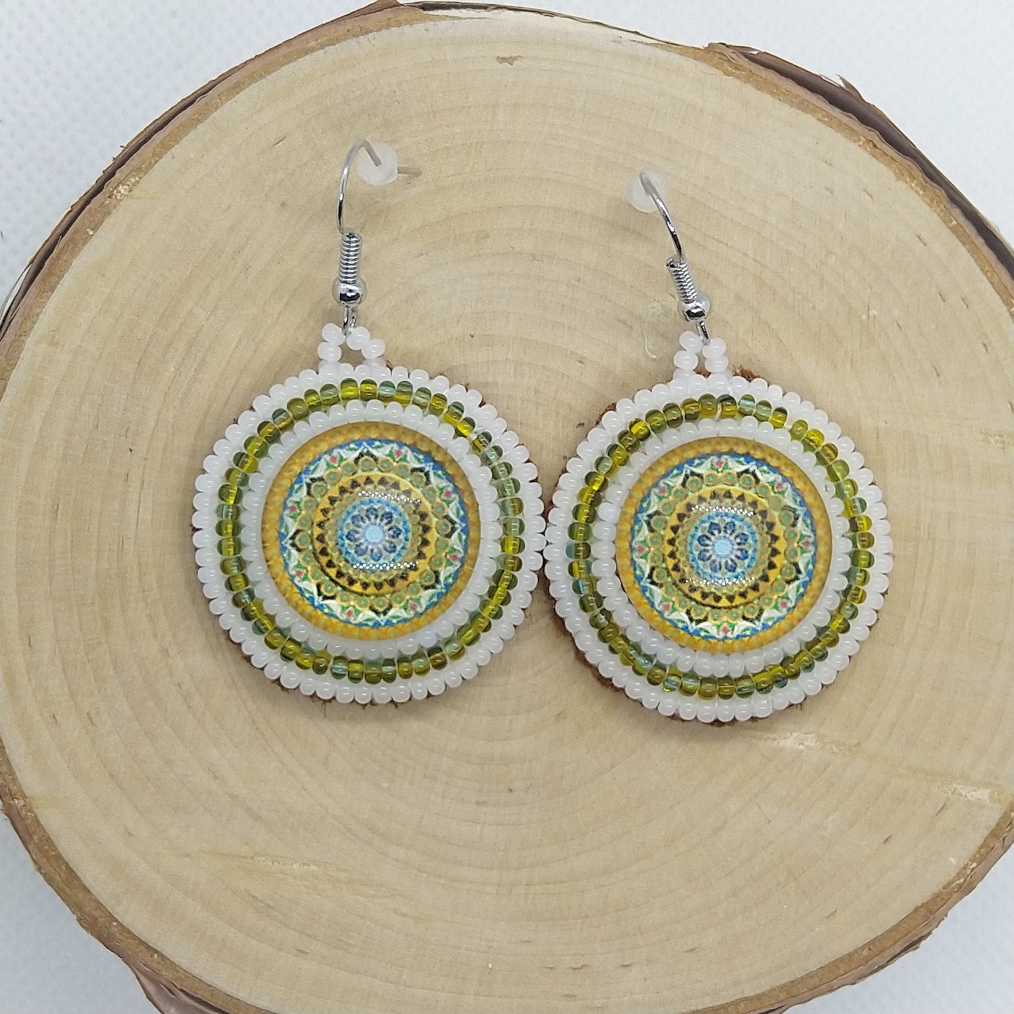 Earrings - Mosaic Green Yellow