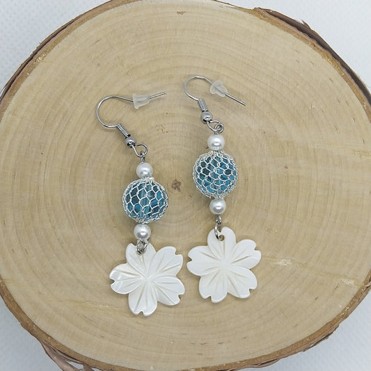 Earrings - Ocean Waves with Flowers