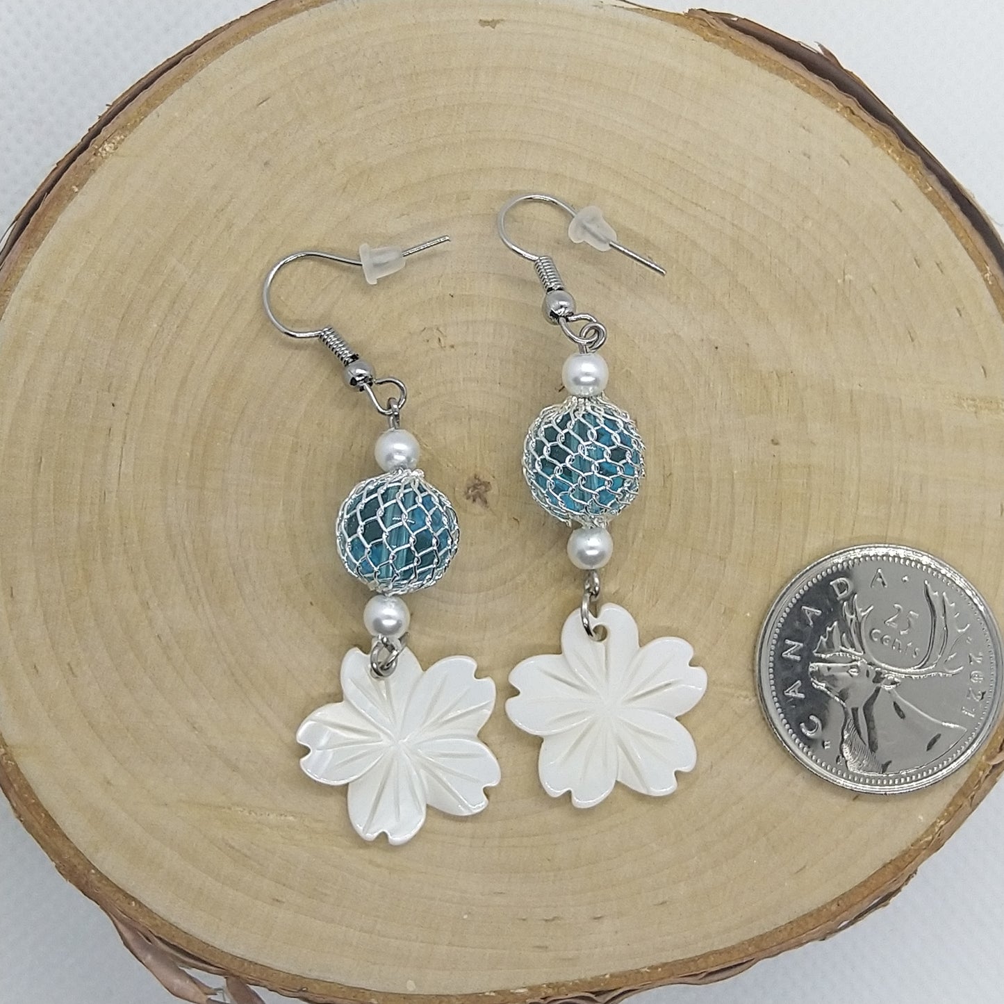 Earrings - Ocean Waves with Flowers