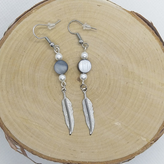 Earrings - Mother of Pearl with Feathers