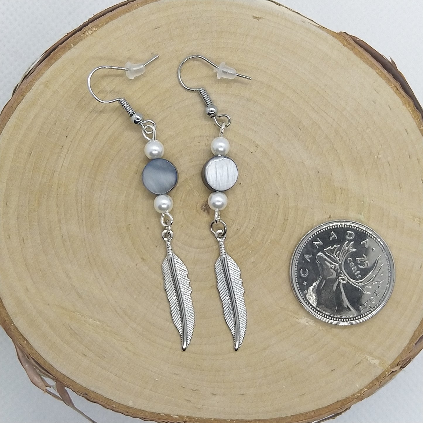 Earrings - Mother of Pearl with Feathers