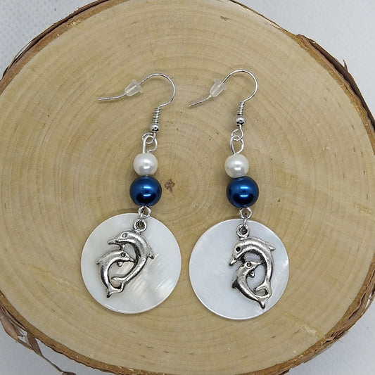 Earrings - Dolphins with Mother of Pearl II