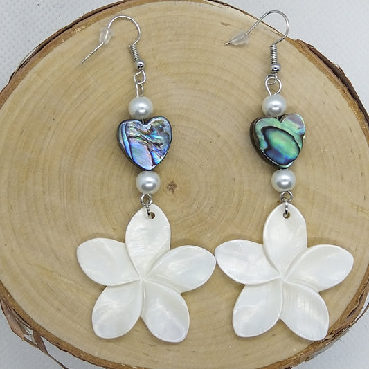 Earrings - Abalone Hearts with Mother of Pearl Flowers II