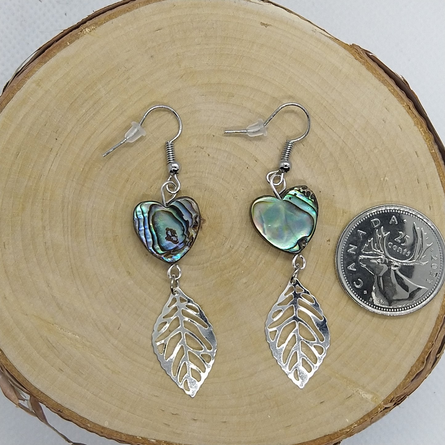 Earrings - Abalone Hearts with Leaves