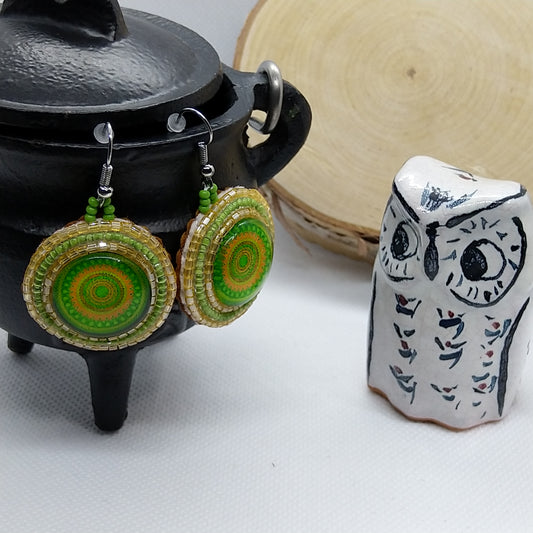 Earrings - Mosaic Green Yellow II