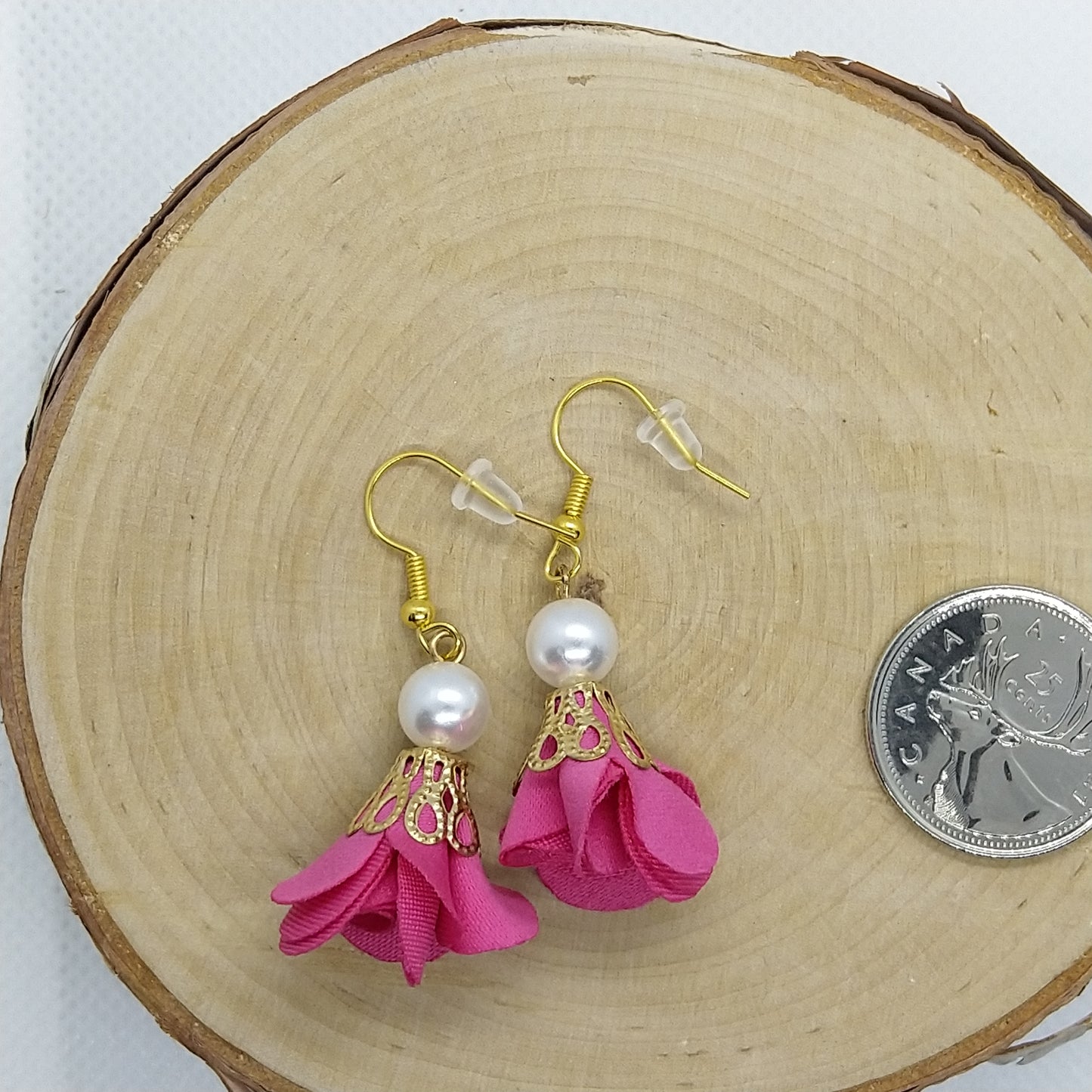 Earrings - Fabric Flowers with Pearls various colors