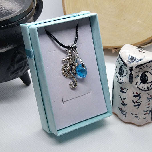 Necklace - Seahorse with Blue Heart