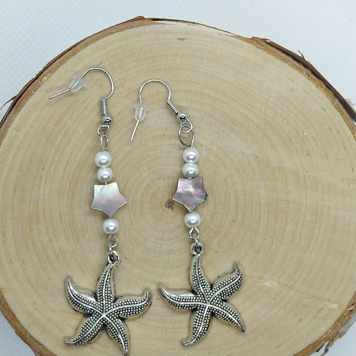 Earrings - Starfish with mother of pearl long version