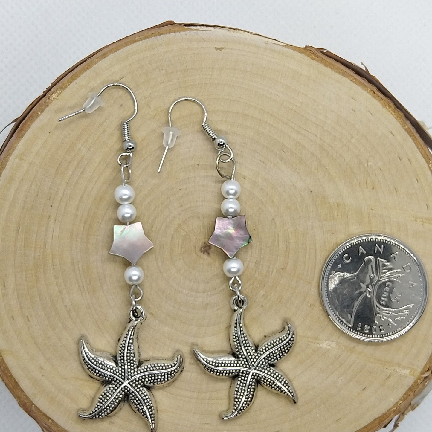 Earrings - Starfish with mother of pearl long version