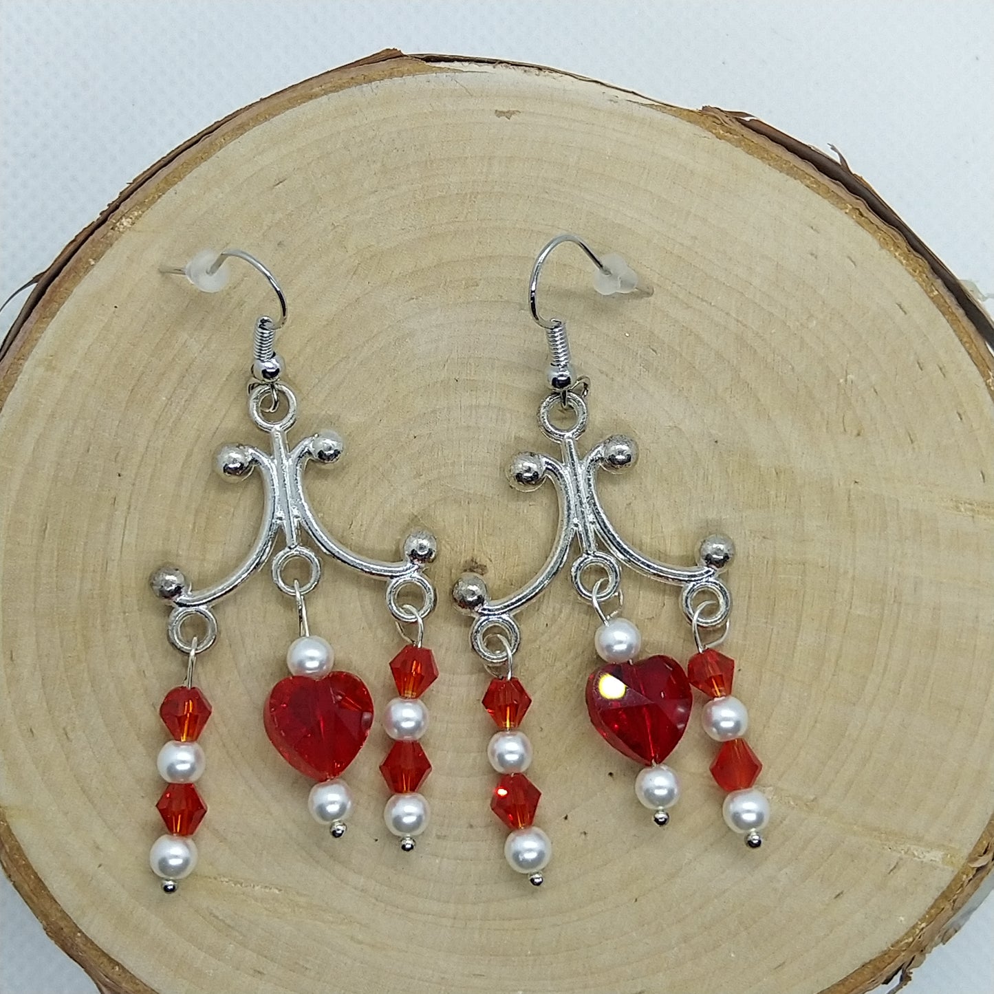 Earrings - White Pearls and Red Beads