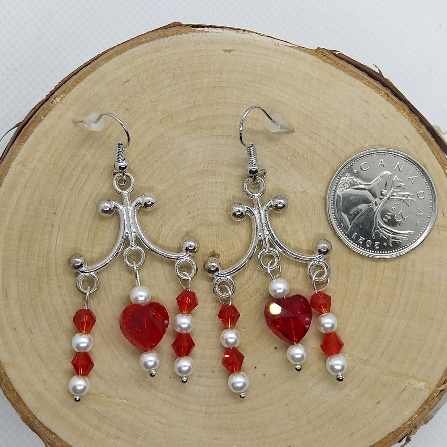 Earrings - White Pearls and Red Beads