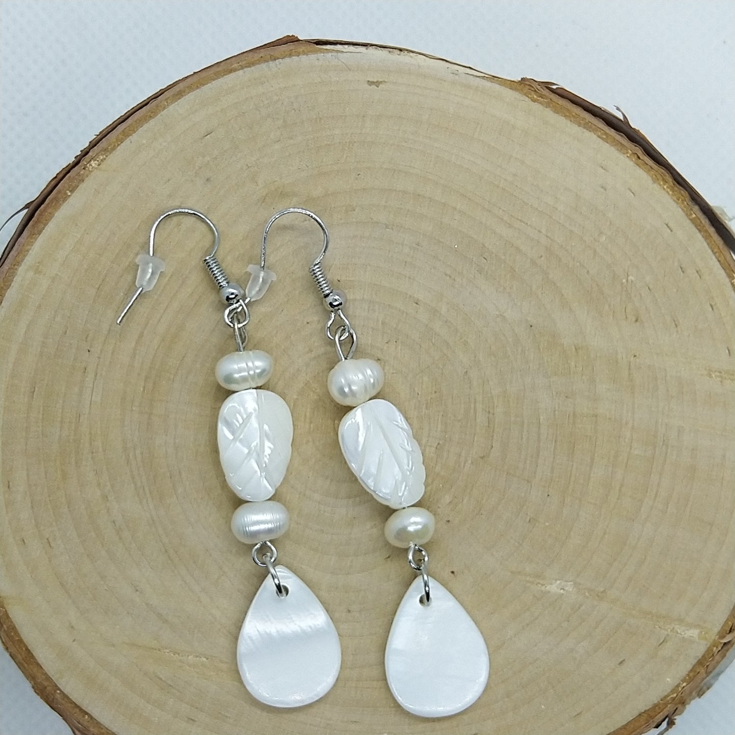 Earrings - Mother of Pearl Leaves with Freshwater Pearls