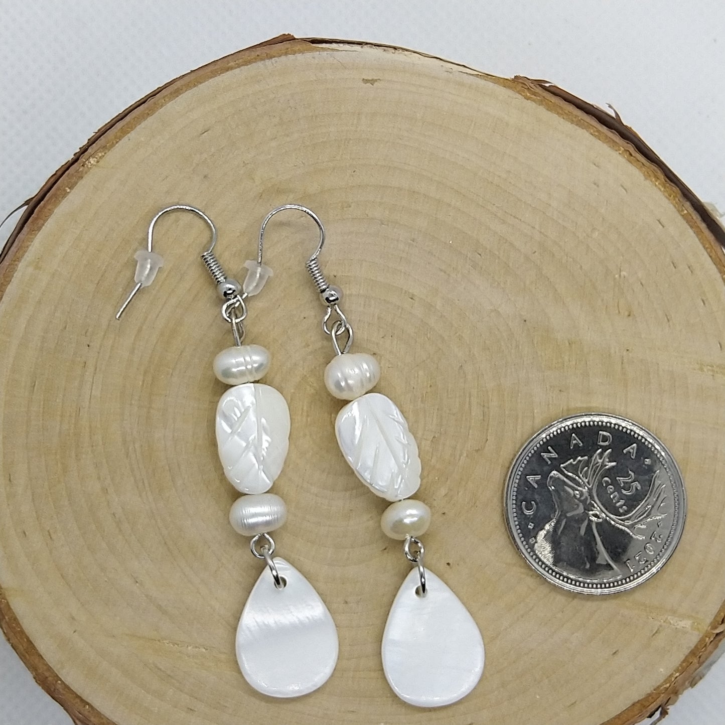 Earrings - Mother of Pearl Leaves with Freshwater Pearls