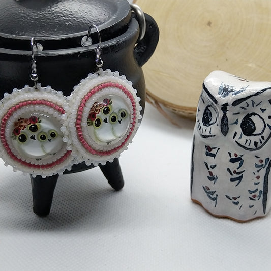 Earrings - Pink Owls