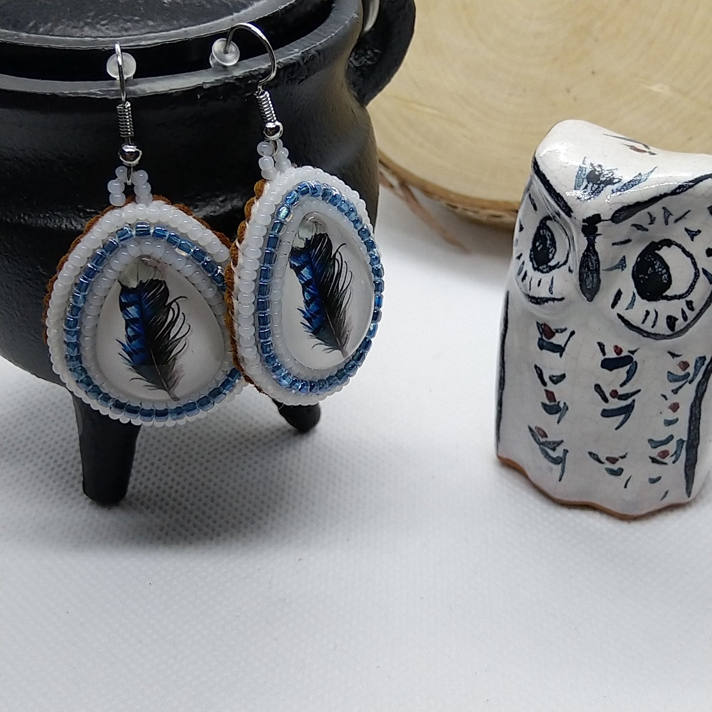 Earrings - Blue Feather