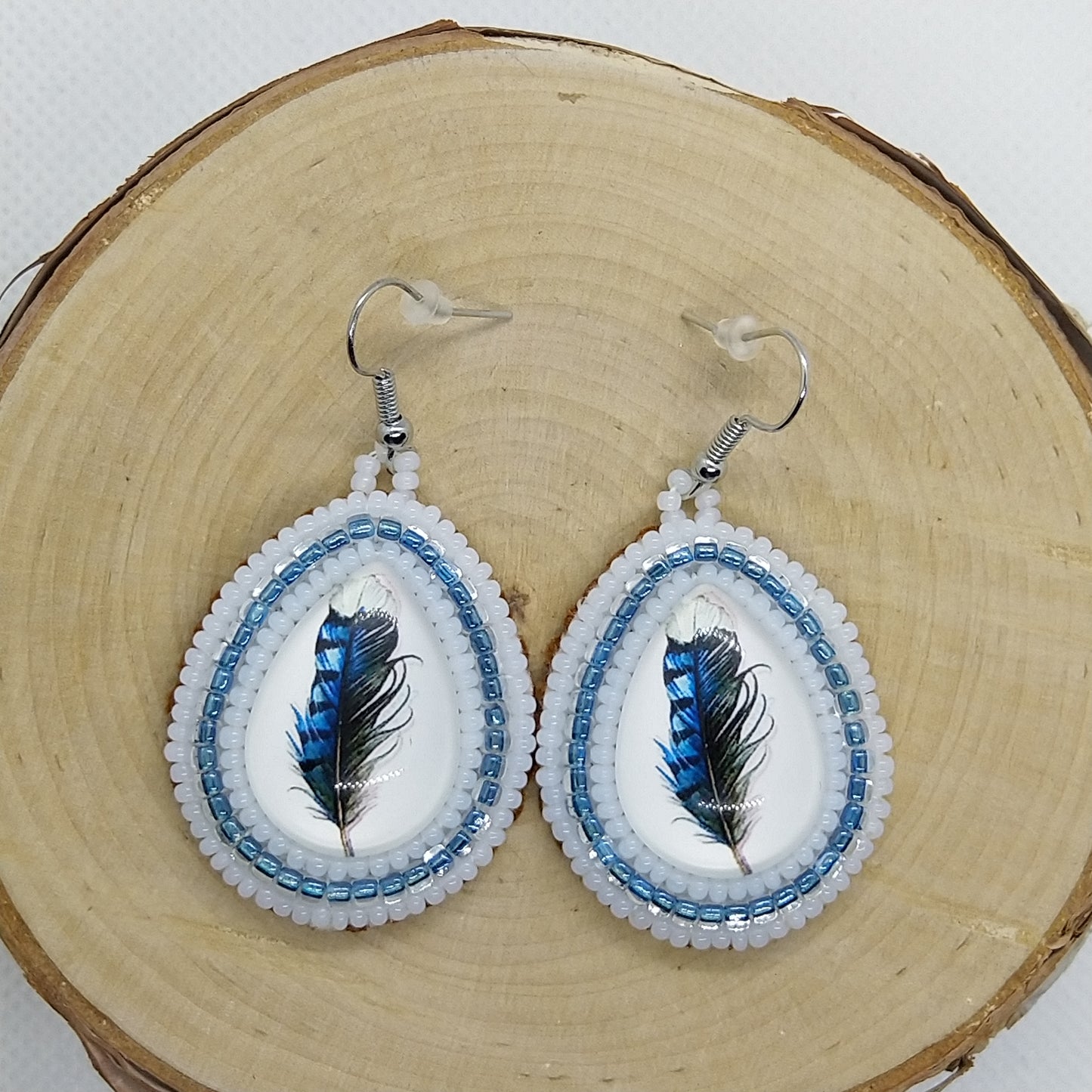 Earrings - Blue Feather